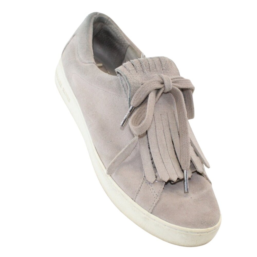 Michael Kors Keaton Kiltie Size 7.5M Beige Leather Suede Lace Up Sneakers Shoes - Picture 1 of 11